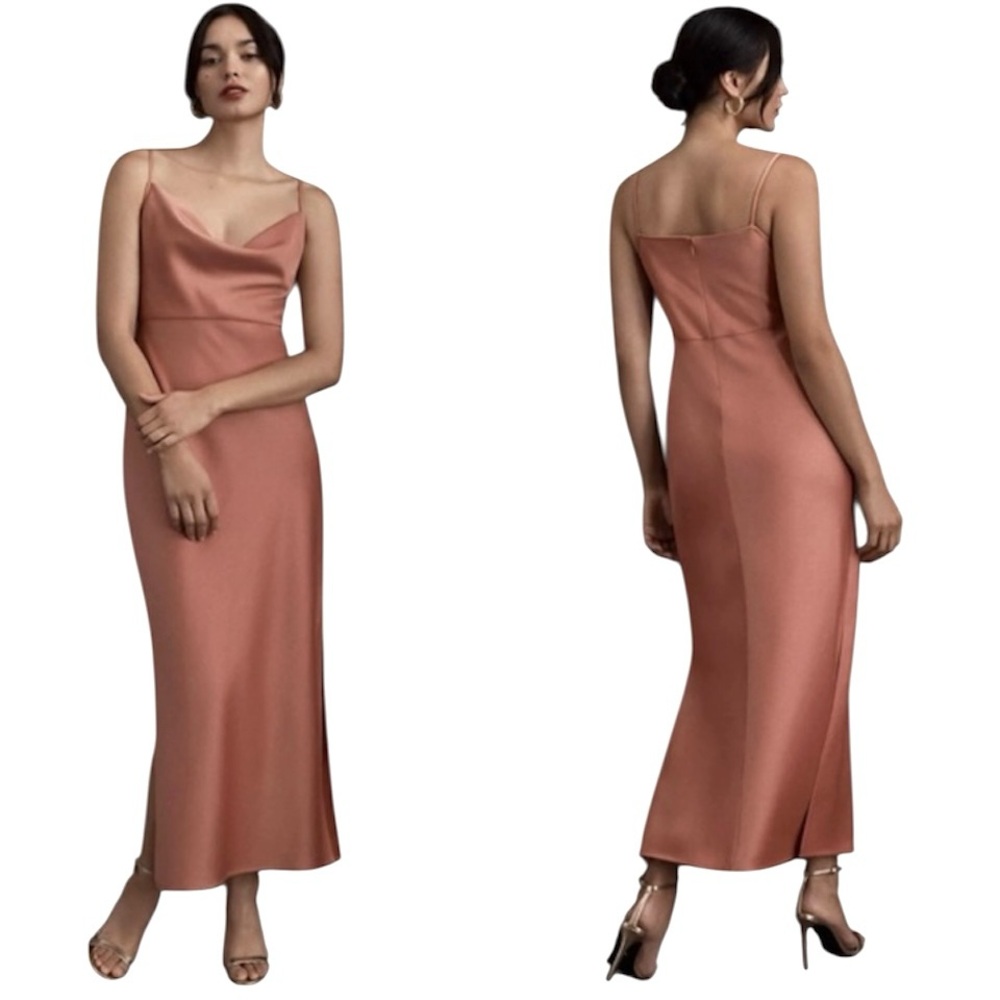 Sachin + Babi Cali Sedona Satin Cowl Neck Midi Slip Pink Brown Dress 4